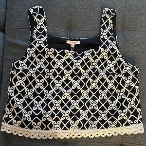 Skies Are Blue Black and White Patterned Crop Top